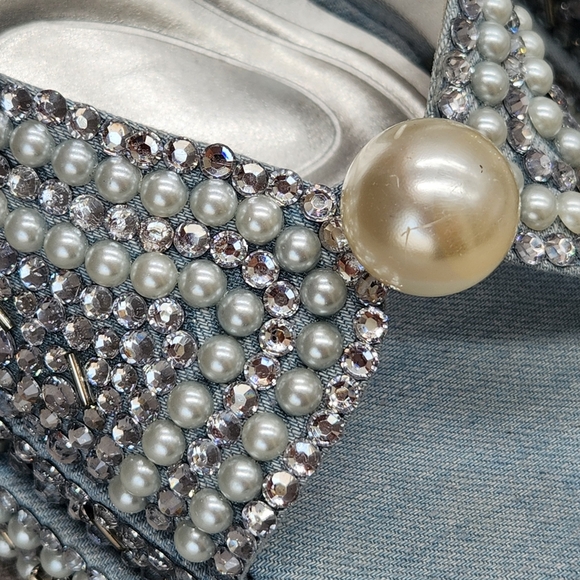 Azalea Wang Dress Sandals 10 White Pearls Beaded Something Blue Chunky New $150 - Picture 9 of 16